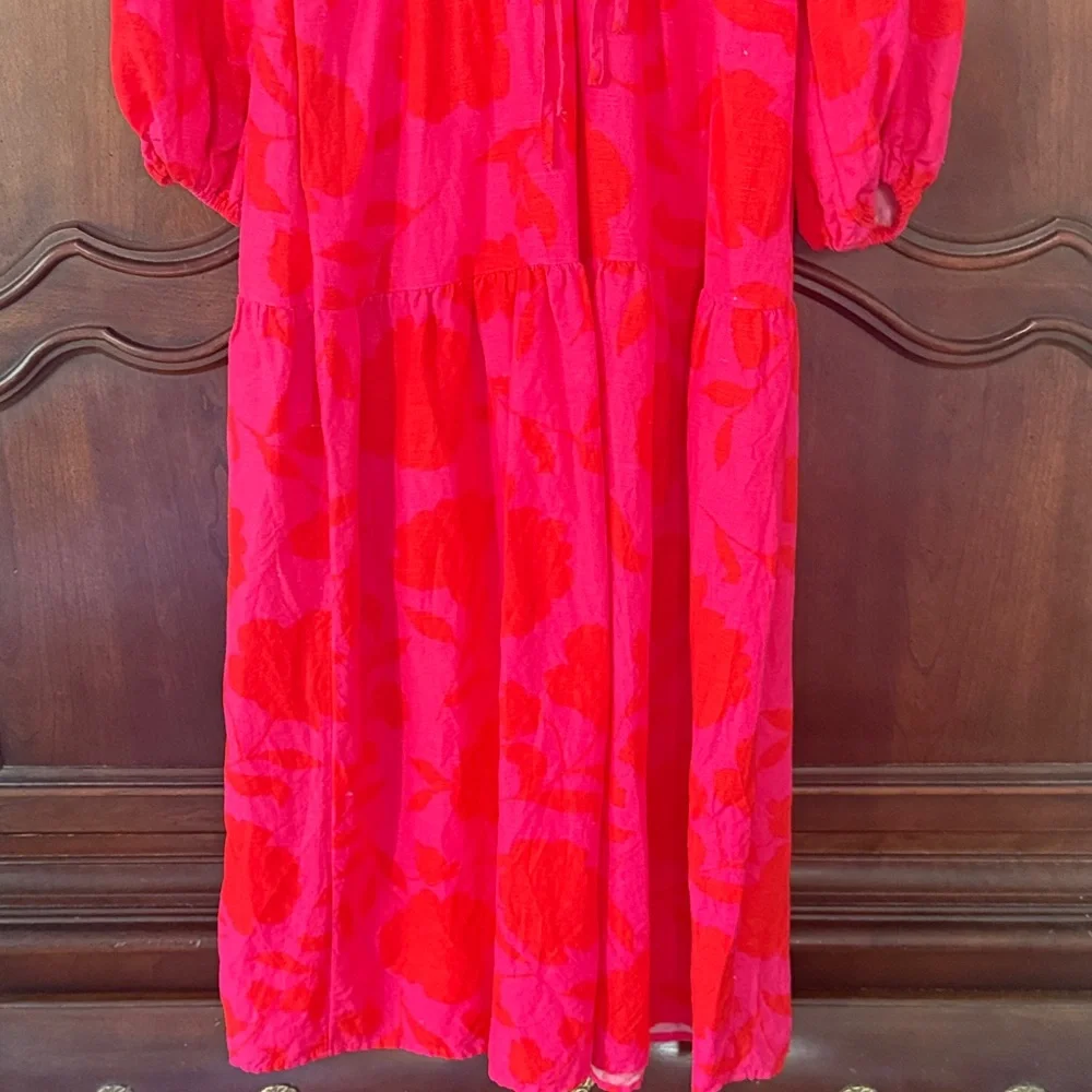 KATE SPADE X TARGET Pink Red Floral Midi Dress XXS Long Sleeve Feminine - Picture 5 of 9